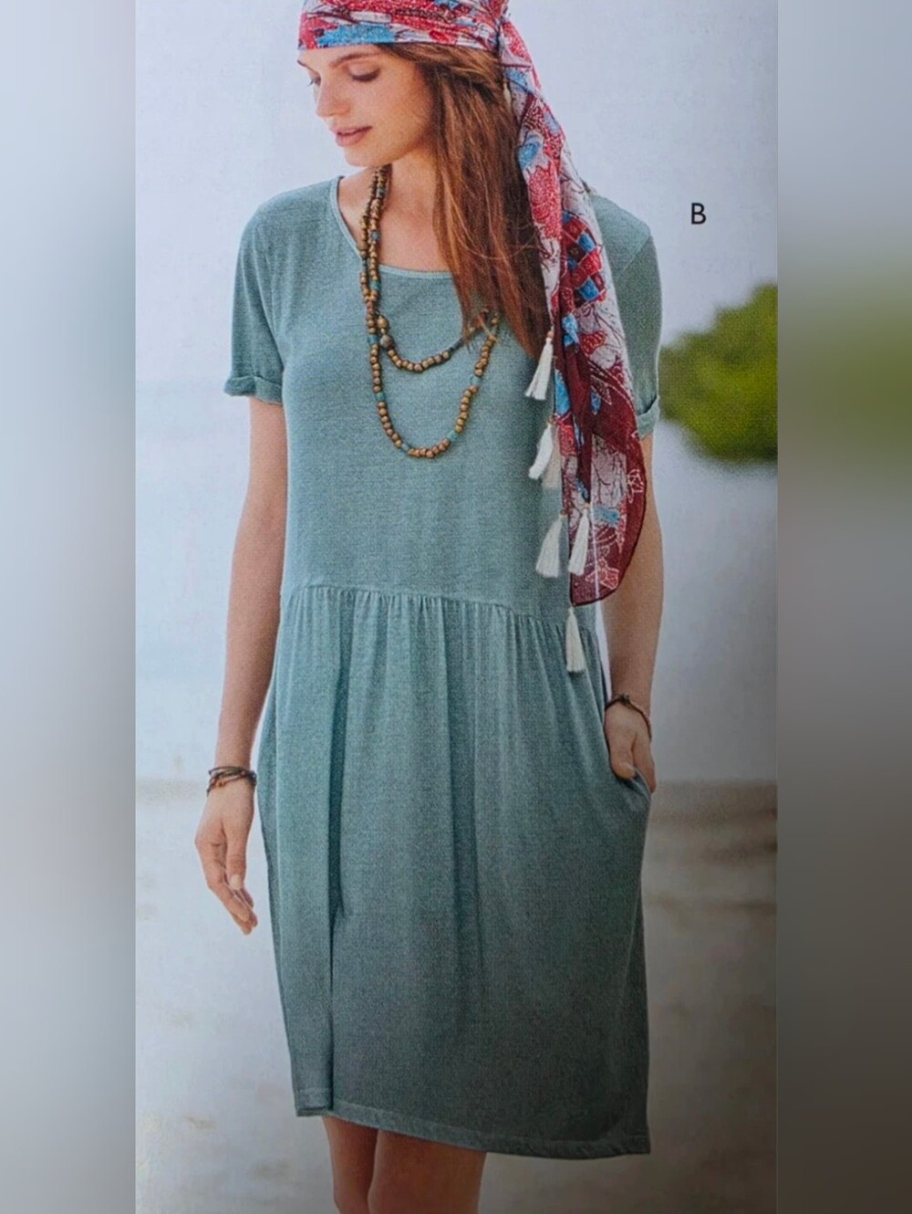 Peruvian Connection Playa pocket t-sirt dress tunic L XL mint green pima jersey